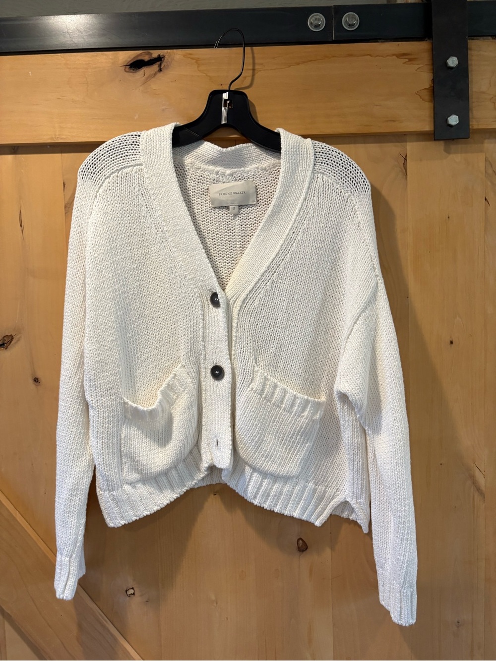 Brochu Walker: White Knit V-Neck Button Cardigan Sweater